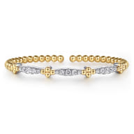 Bujukan Clover - 14K White  Yellow Gold Bujukan Clover and Diamond Marquise Split Bangle Bracelet
