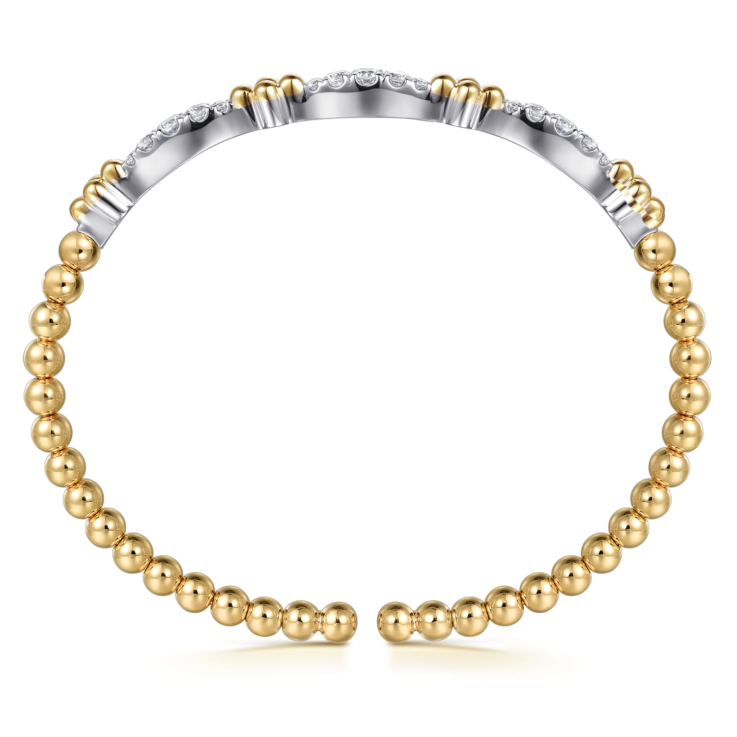 Bujukan Clover - 14K White  Yellow Gold Bujukan Clover and Diamond Marquise Split Bangle Bracelet - 0.75 ct - Shot 3