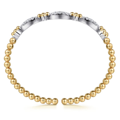 Bujukan Clover - 14K White  Yellow Gold Bujukan Clover and Diamond Marquise Split Bangle Bracelet