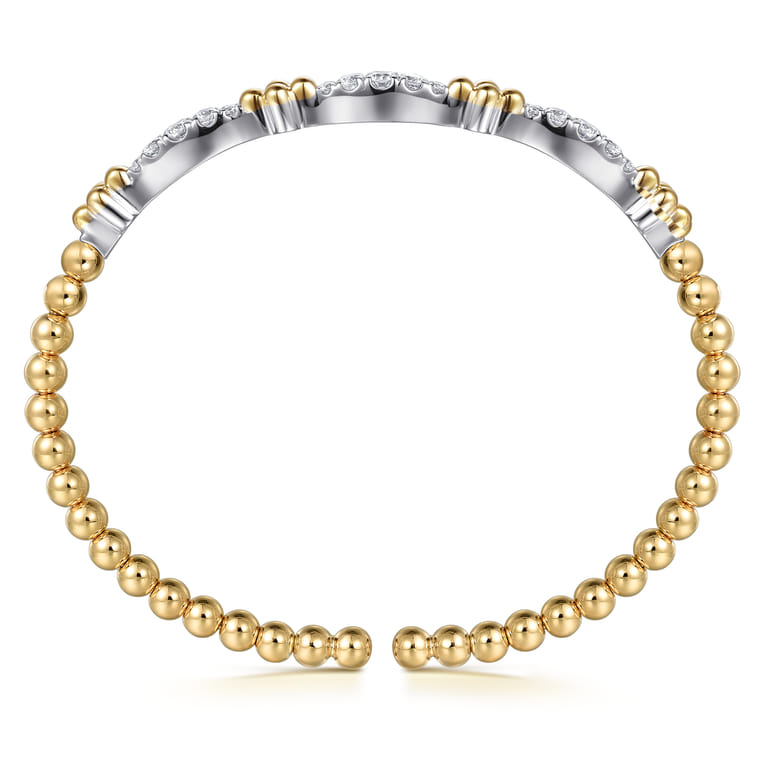 Bujukan Clover - 14K White  Yellow Gold Bujukan Clover and Diamond Marquise Split Bangle Bracelet - 0.75 ct - Shot 3