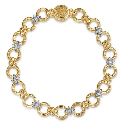 Bujukan Clover - 14K White  Yellow Gold Bujukan Diamond and Hollow Link Chain Bracelet