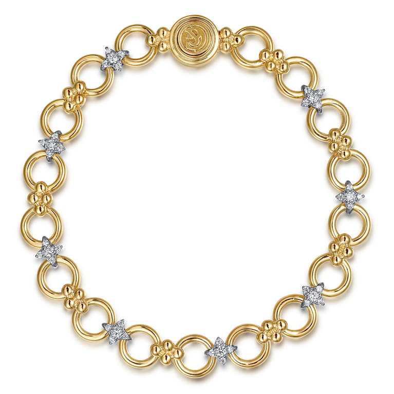 Bujukan Clover - 14K White  Yellow Gold Bujukan Diamond and Hollow Link Chain Bracelet - 0.5 ct - Shot 1