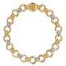Bujukan Clover - 14K White  Yellow Gold Bujukan Diamond and Hollow Link Chain Bracelet - 0.5 ct