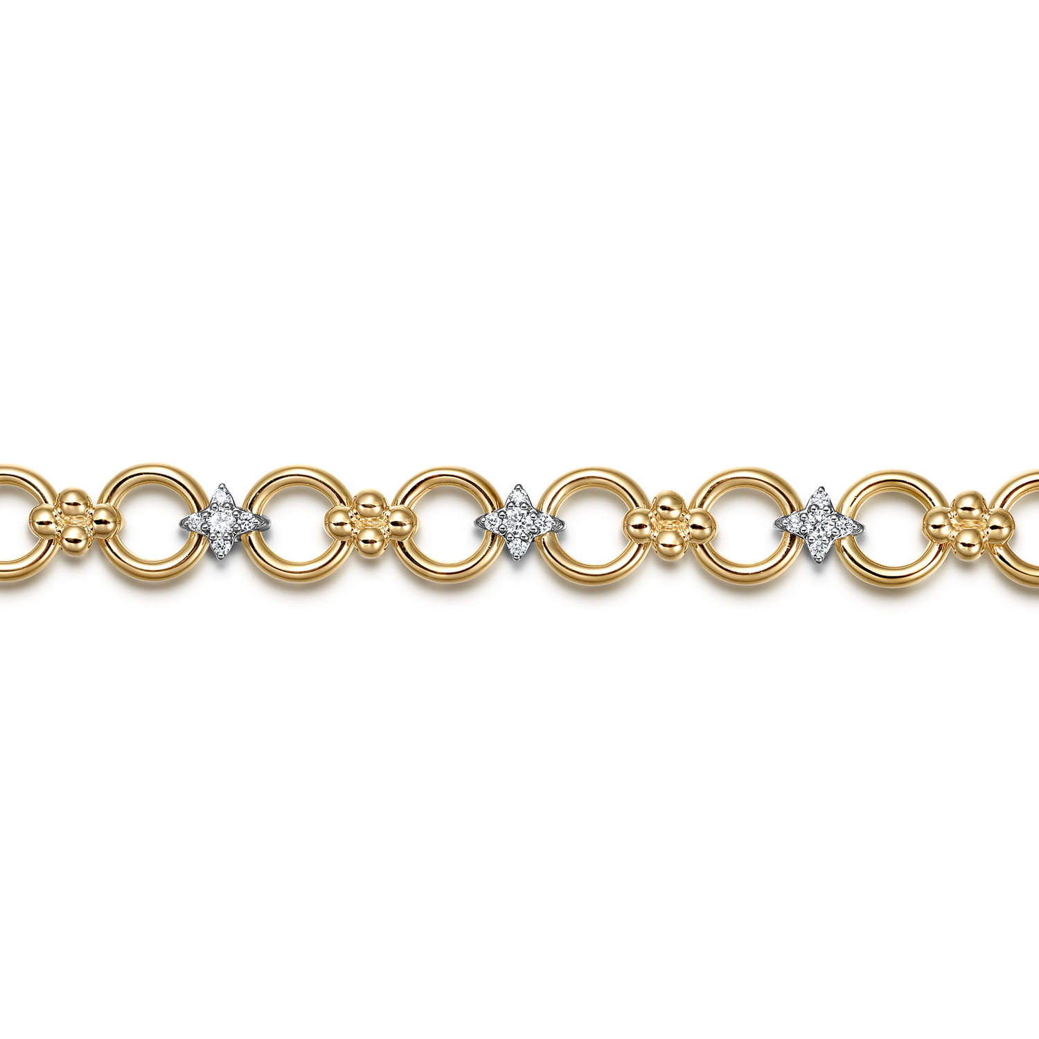 Bujukan Clover - 14K White  Yellow Gold Bujukan Diamond and Hollow Link Chain Bracelet