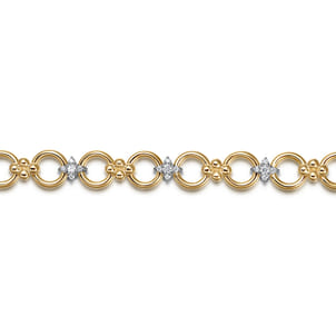 Bujukan Clover - 14K White  Yellow Gold Bujukan Diamond and Hollow Link Chain Bracelet