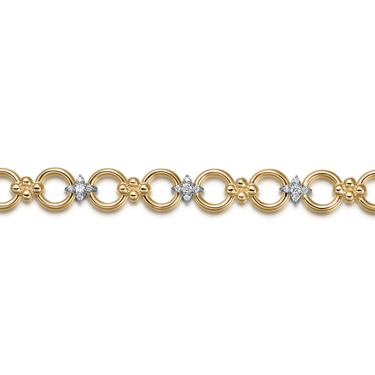 Bujukan Clover - 14K White  Yellow Gold Bujukan Diamond and Hollow Link Chain Bracelet - 0.5 ct - Shot 2