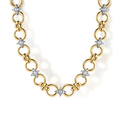 Bujukan Clover - 14K White  Yellow Gold Bujukan Diamond and Hollow Link Chain Necklace