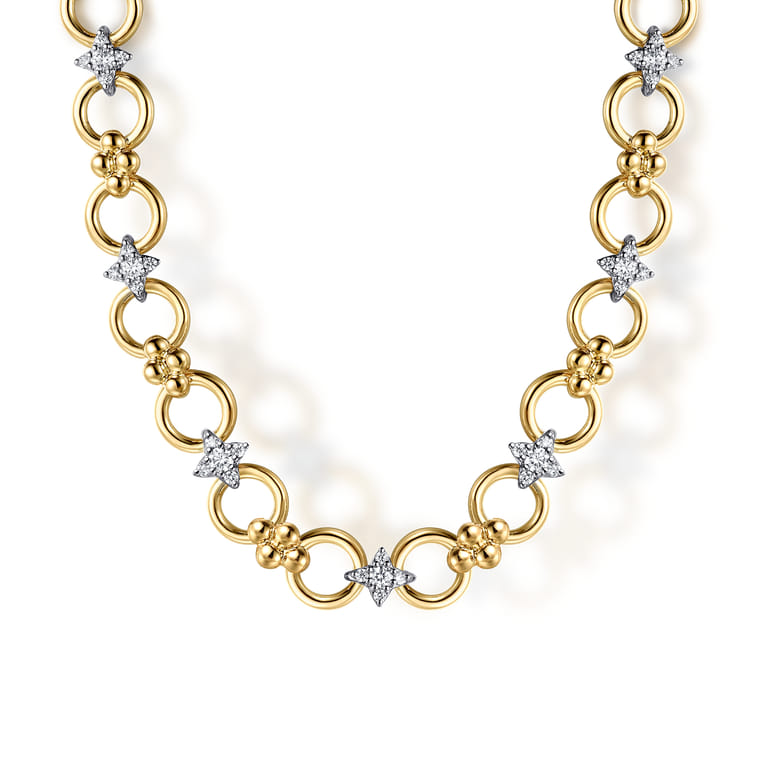 Bujukan Clover - 14K White  Yellow Gold Bujukan Diamond and Hollow Link Chain Necklace - 0.75 ct - Shot 1