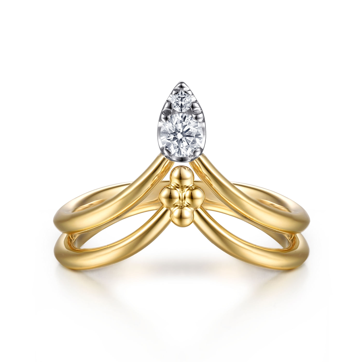 Bujukan Clover - 14K White  Yellow Gold Bujukan and Diamond Chevron Ring
