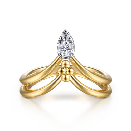 Bujukan Clover - 14K White  Yellow Gold Bujukan and Diamond Chevron Ring