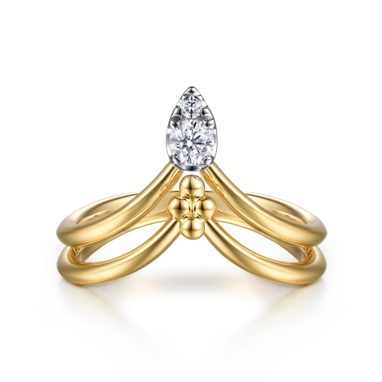 Bujukan Clover - 14K White  Yellow Gold Bujukan and Diamond Chevron Ring - 0.15 ct - Shot 1