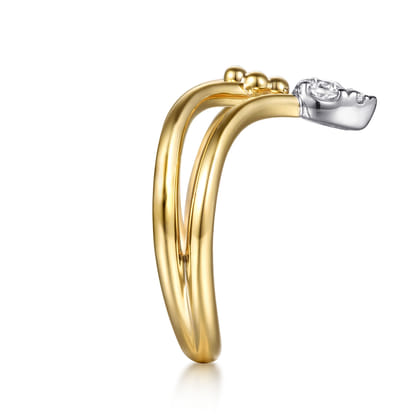 Bujukan Clover - 14K White  Yellow Gold Bujukan and Diamond Chevron Ring