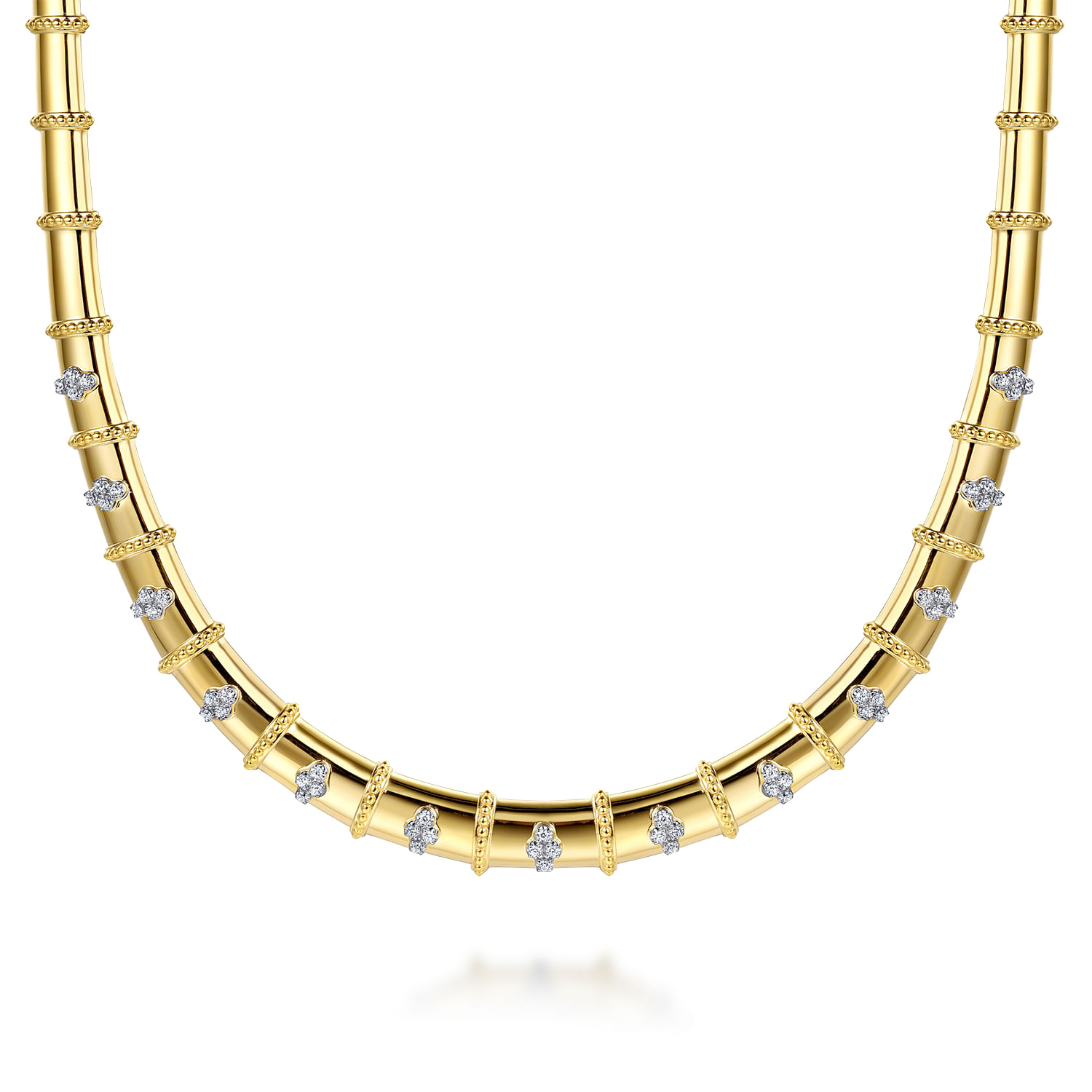 Bujukan Clover - 14K White  Yellow Gold Bujukan and Diamond Choker