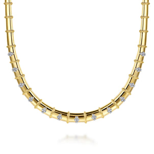 Bujukan Clover - 14K White  Yellow Gold Bujukan and Diamond Choker