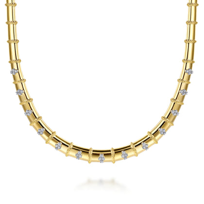 Bujukan Clover - 14K White  Yellow Gold Bujukan and Diamond Choker