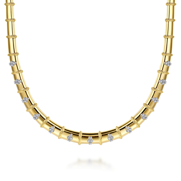 Bujukan Clover - 14K White  Yellow Gold Bujukan and Diamond Choker - 1 ct - Shot 1