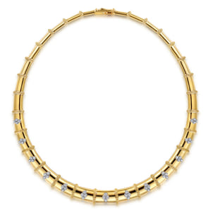 Bujukan Clover - 14K White  Yellow Gold Bujukan and Diamond Choker