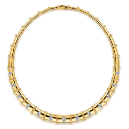 Bujukan Clover - 14K White  Yellow Gold Bujukan and Diamond Choker