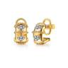 Bujukan Clover - 14K White  Yellow Gold Bujukan and Diamond J Hoop Earrings - 0.15 ct