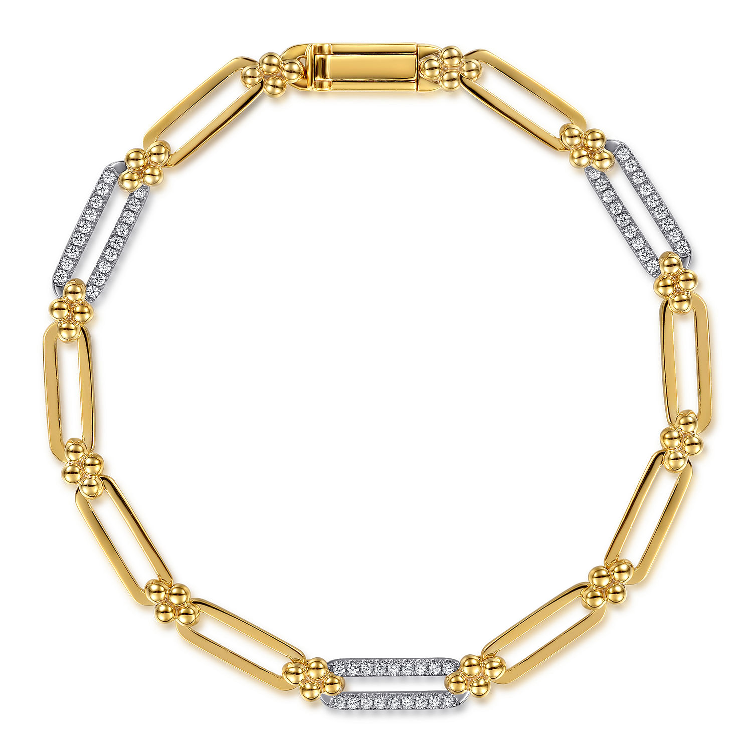 Bujukan Clover - 14K White  Yellow Gold Bujukan and Diamond Link Chain Bracelet