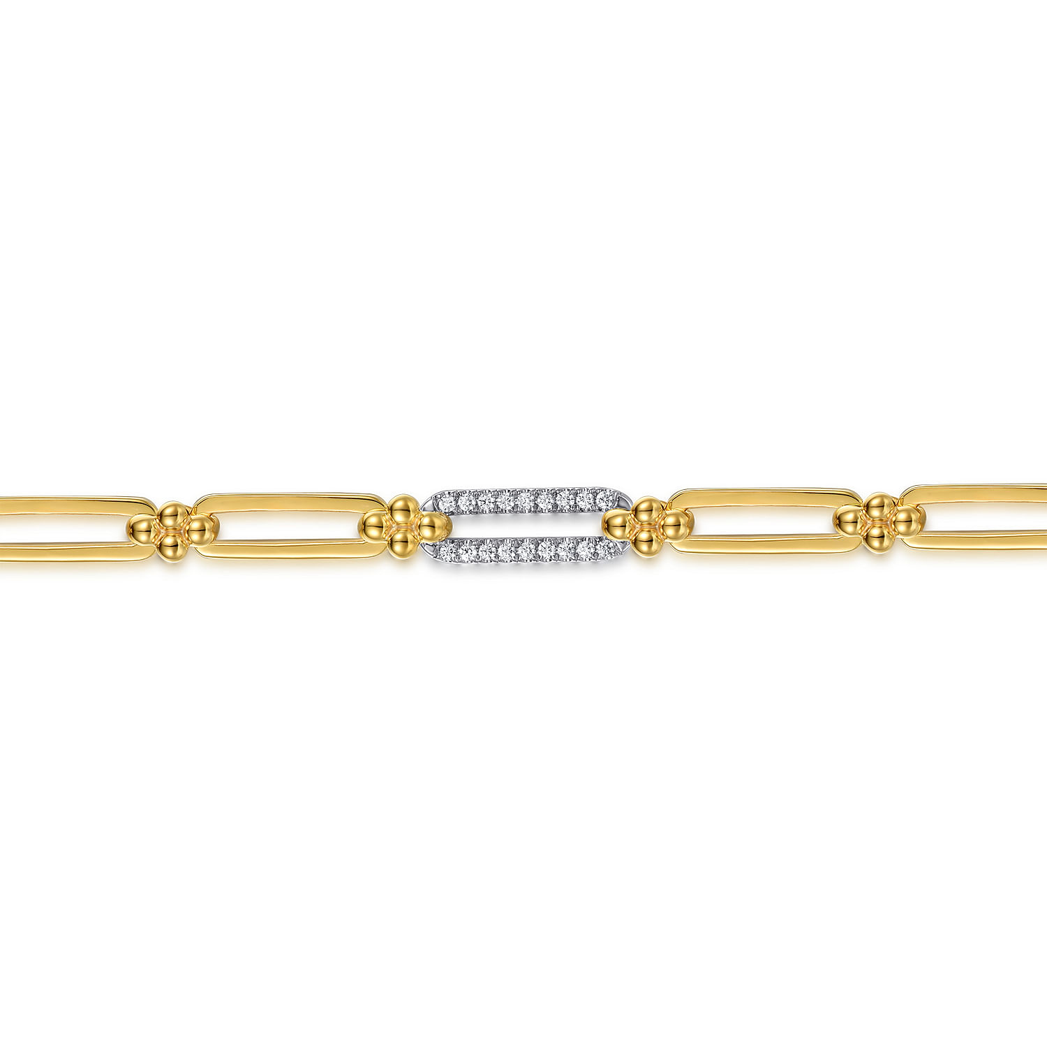 Bujukan Clover - 14K White  Yellow Gold Bujukan and Diamond Link Chain Bracelet