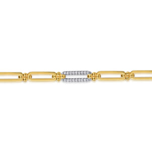 Bujukan Clover - 14K White  Yellow Gold Bujukan and Diamond Link Chain Bracelet