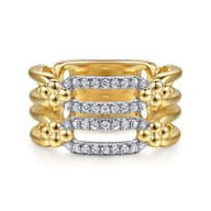 Bujukan Clover - 14K White  Yellow Gold Bujukan and Diamond Link Wide Band Ring