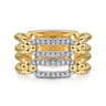 Bujukan Clover - 14K White  Yellow Gold Bujukan and Diamond Link Wide Band Ring - 0.22 ct