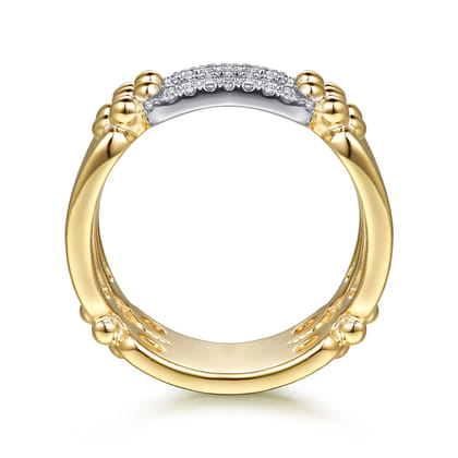 Bujukan Clover - 14K White  Yellow Gold Bujukan and Diamond Link Wide Band Ring