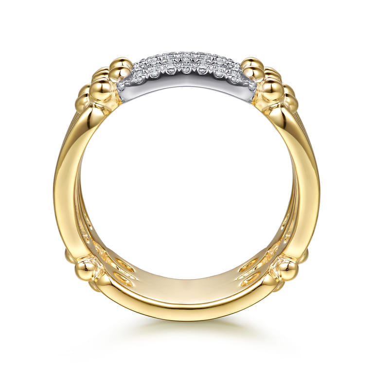 Bujukan Clover - 14K White  Yellow Gold Bujukan and Diamond Link Wide Band Ring - 0.22 ct - Shot 2