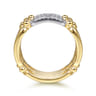 Bujukan Clover - 14K White  Yellow Gold Bujukan and Diamond Link Wide Band Ring - 0.22 ct