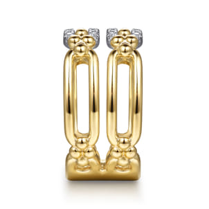 Bujukan Clover - 14K White  Yellow Gold Bujukan and Diamond Link Wide Band Ring