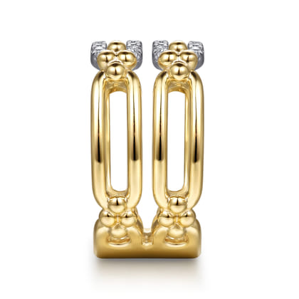 Bujukan Clover - 14K White  Yellow Gold Bujukan and Diamond Link Wide Band Ring