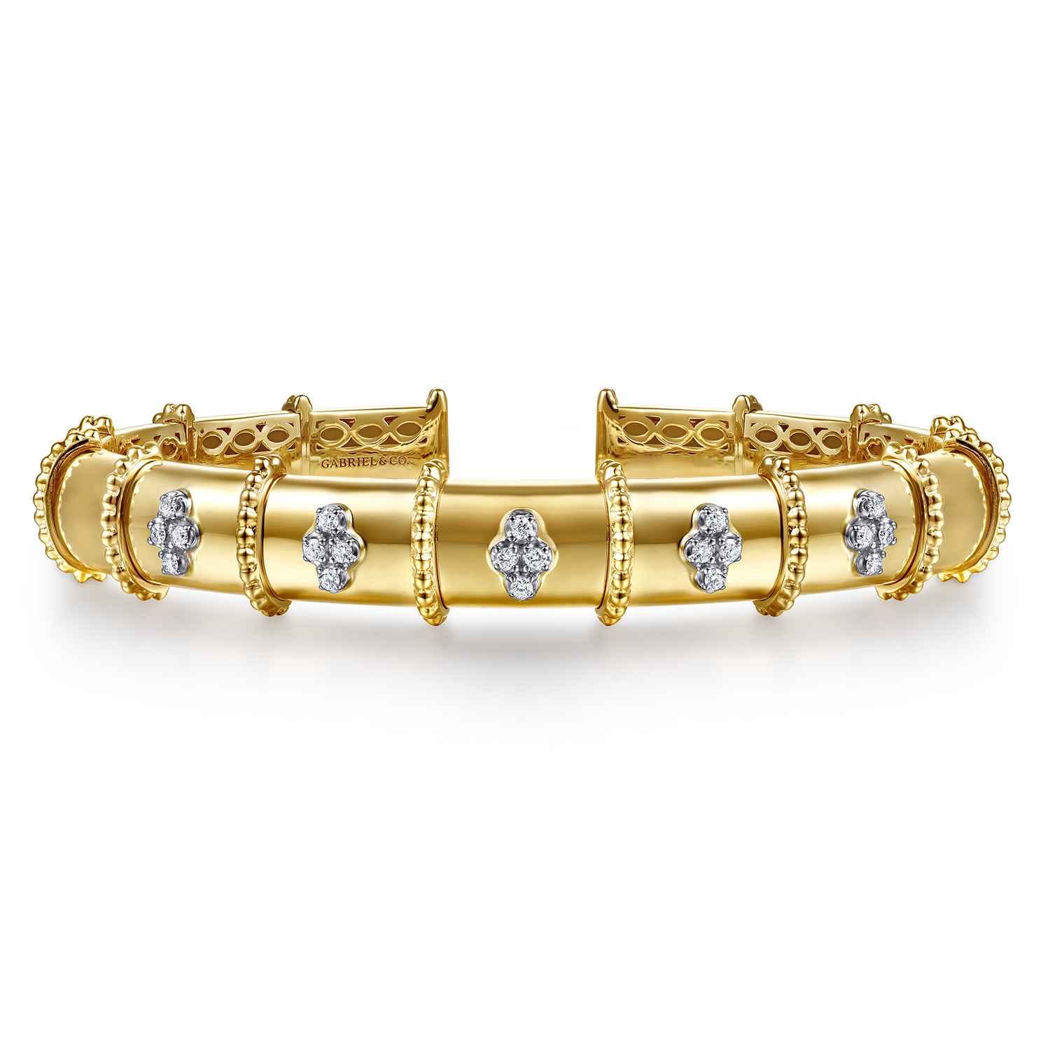 Bujukan Clover - 14K White  Yellow Gold Bujukan and Diamond Split Bangle Bracelet - 0.2 ct - Shot 1