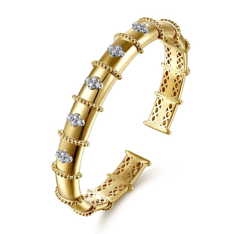 Bujukan Clover - 14K White  Yellow Gold Bujukan and Diamond Split Bangle Bracelet - 0.2 ct - Shot 2