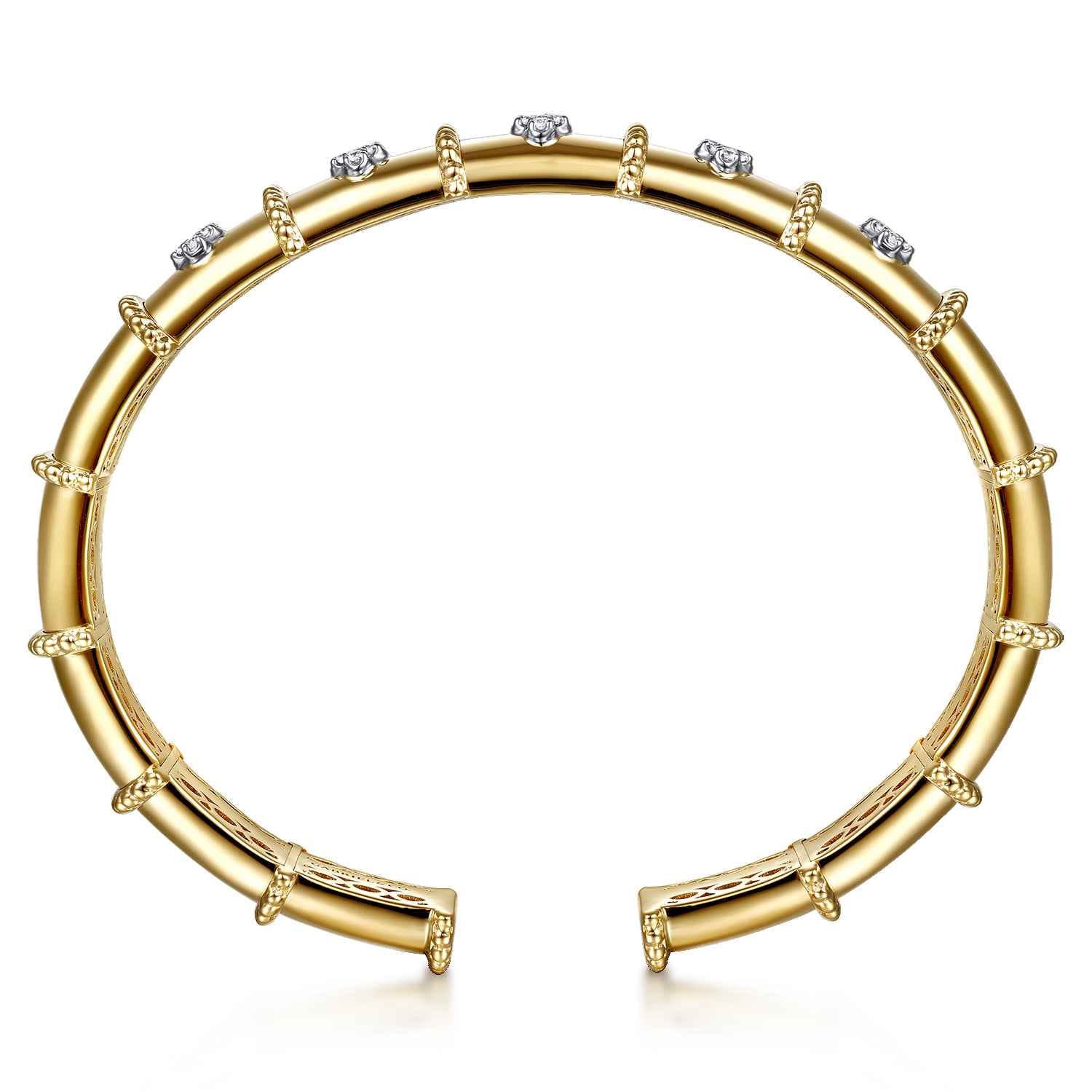 Bujukan Clover - 14K White  Yellow Gold Bujukan and Diamond Split Bangle Bracelet - 0.2 ct - Shot 3