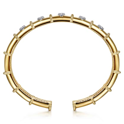 Bujukan Clover - 14K White  Yellow Gold Bujukan and Diamond Split Bangle Bracelet