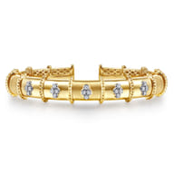 Bujukan Clover - 14K White  Yellow Gold Bujukan and Diamond Split Bangle Bracelet