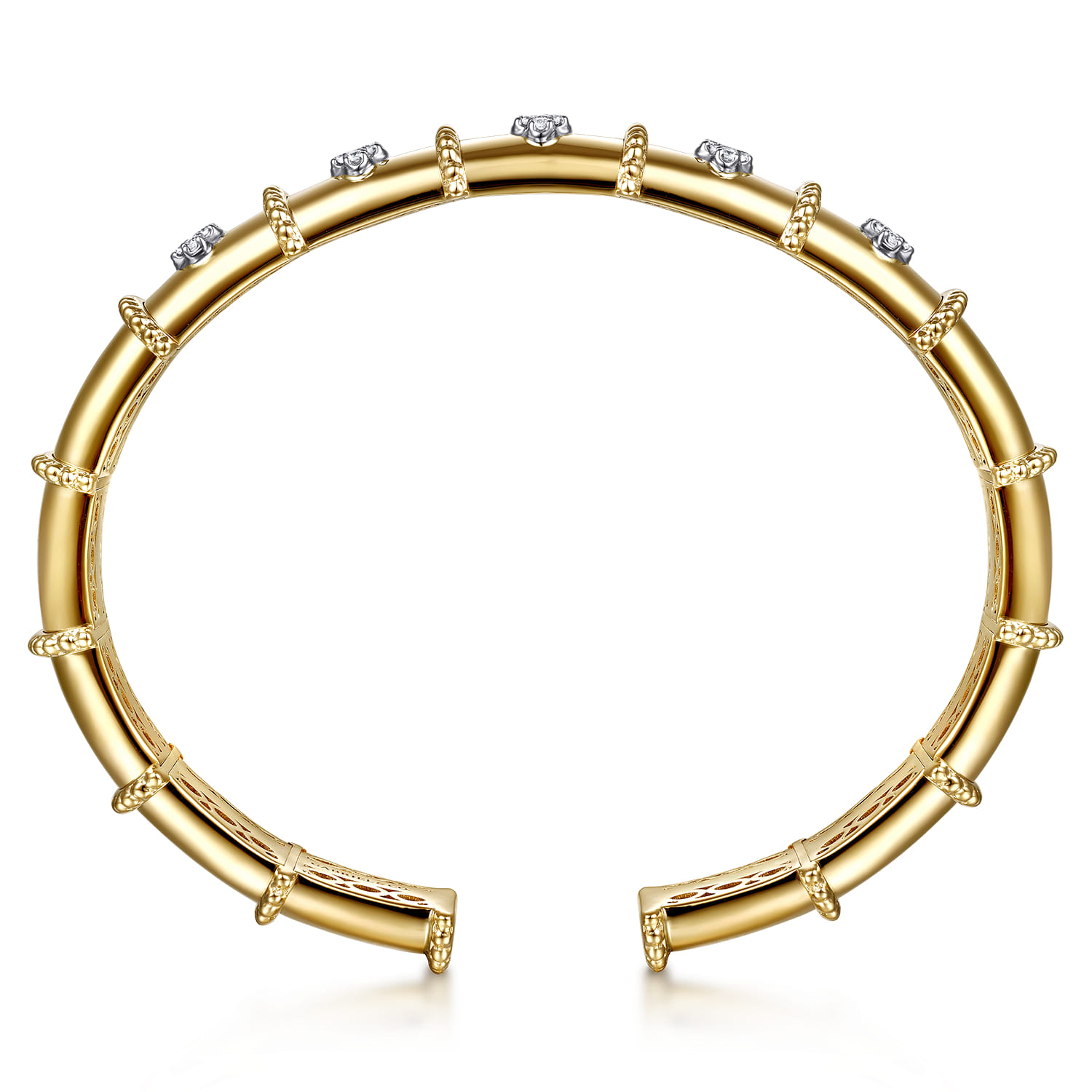 Bujukan Clover - 14K White  Yellow Gold Bujukan and Diamond Split Bangle Bracelet - 0.2 ct - Shot 3