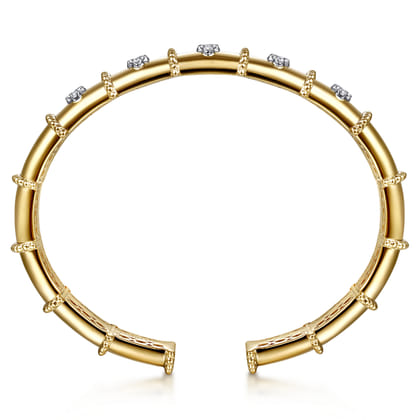 Bujukan Clover - 14K White  Yellow Gold Bujukan and Diamond Split Bangle Bracelet