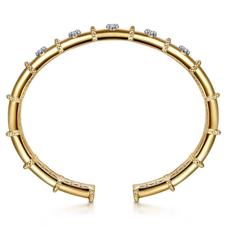 Bujukan Clover - 14K White  Yellow Gold Bujukan and Diamond Split Bangle Bracelet - 0.2 ct - Shot 3