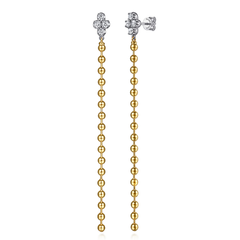 Bujukan Clover - 14K White  Yellow Gold Bujukan and Diamond Stud Drop Earrings - 0.5 ct - Shot 1