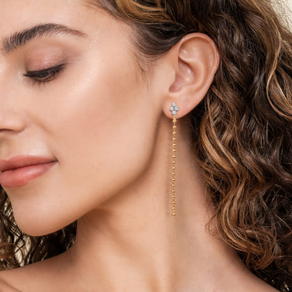 Bujukan Clover - 14K White  Yellow Gold Bujukan and Diamond Stud Drop Earrings