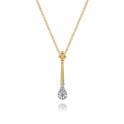 Bujukan Clover - 14K White  Yellow Gold Bujukan and Diamond Teardrop Pendant Necklace