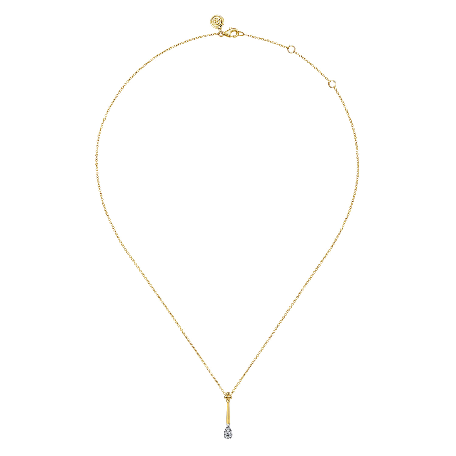Bujukan Clover - 14K White  Yellow Gold Bujukan and Diamond Teardrop Pendant Necklace - 0.17 ct - Shot 2