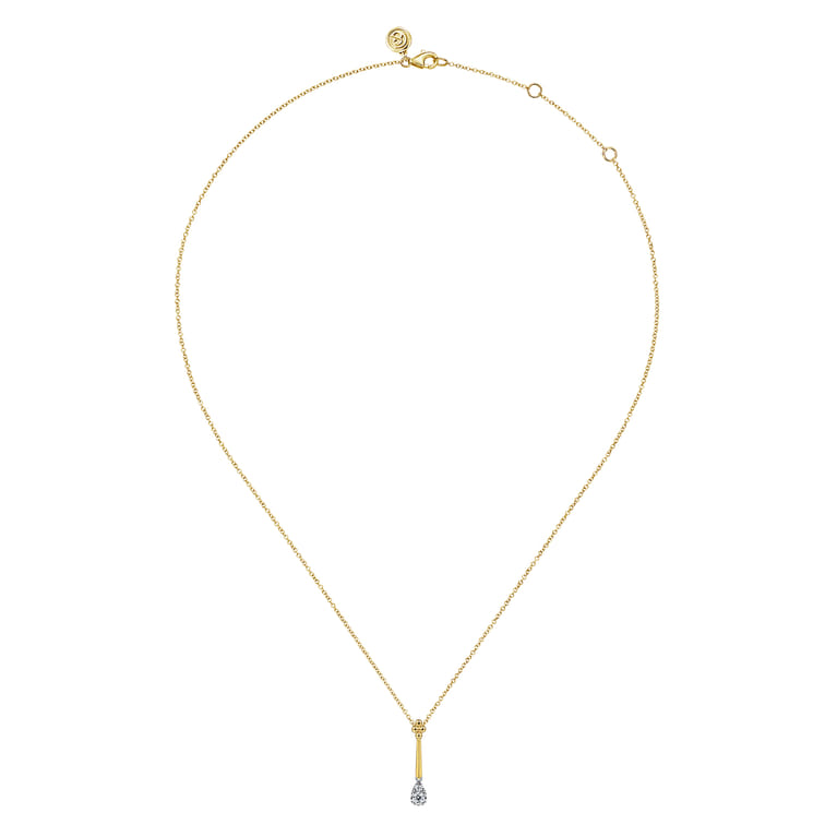 Bujukan Clover - 14K White  Yellow Gold Bujukan and Diamond Teardrop Pendant Necklace - 0.17 ct - Shot 2