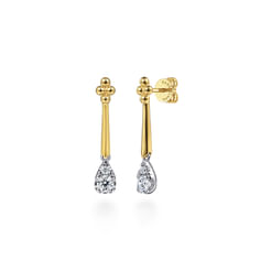 14K White & Yellow Gold Bujukan and Diamond Teardrop Stud Drop Earrings