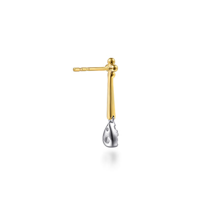 Bujukan Clover - 14K White  Yellow Gold Bujukan and Diamond Teardrop Stud Drop Earrings