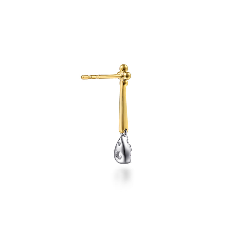 Bujukan Clover - 14K White  Yellow Gold Bujukan and Diamond Teardrop Stud Drop Earrings - 0.3 ct - Shot 2