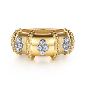 Bujukan Clover - 14K White  Yellow Gold Bujukan and Diamond Wide Band Ring